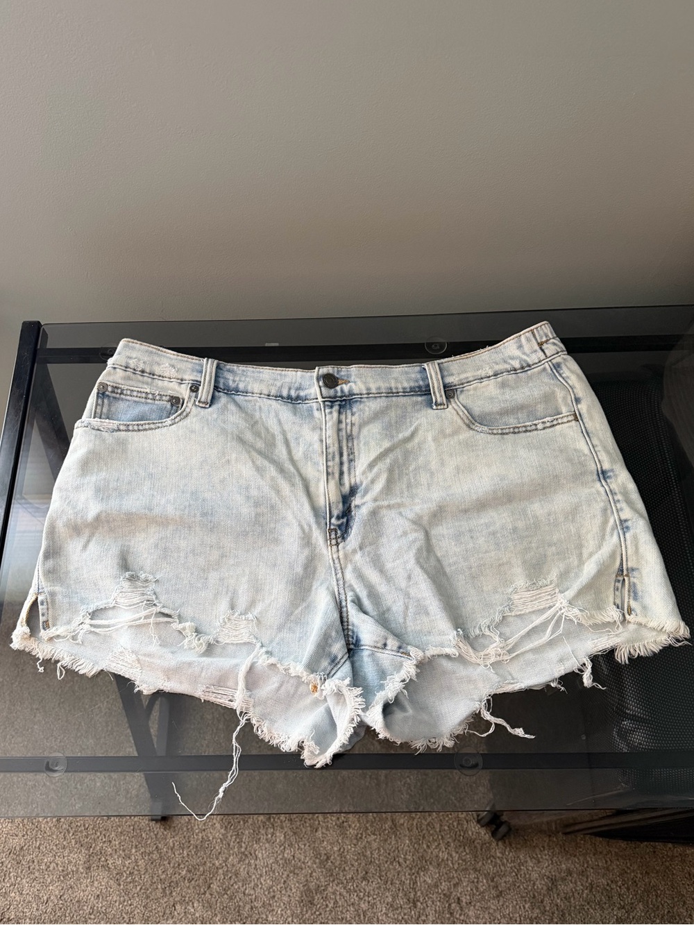 aerie Light Blue Distressed Denim Jean Shorts